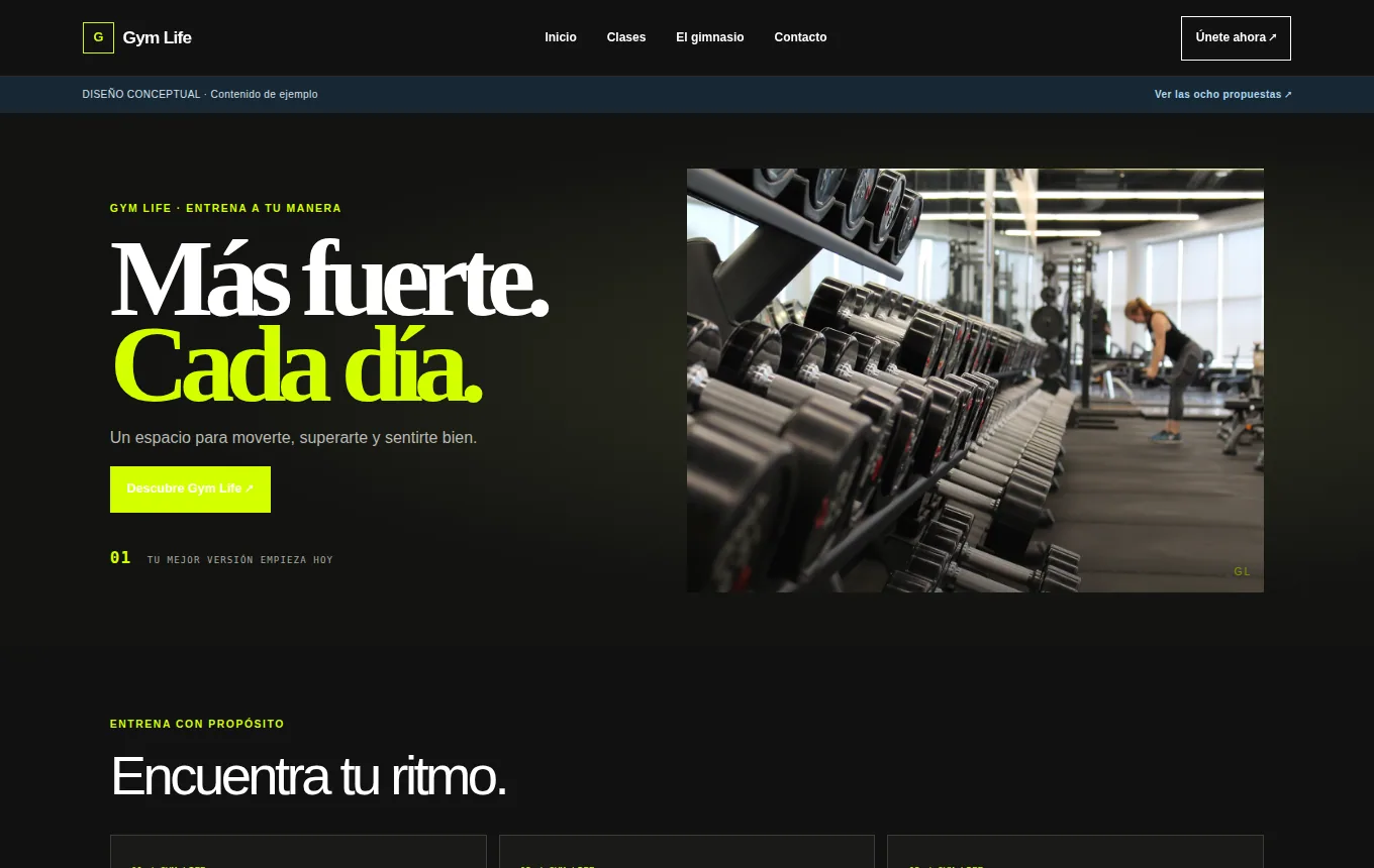 Vista previa de la demo Gym Life: Landing para gimnasio