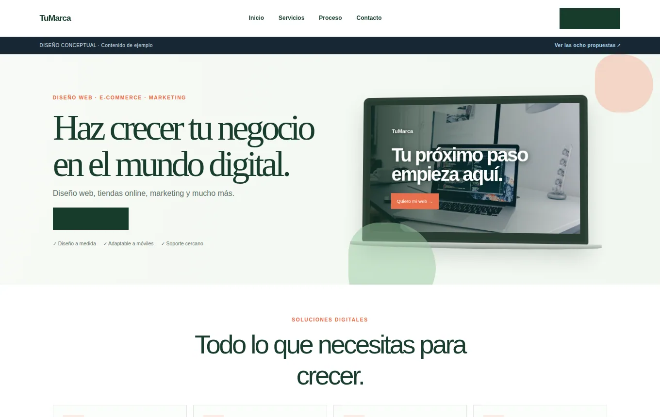 Vista previa de la demo TuMarca: Landing page